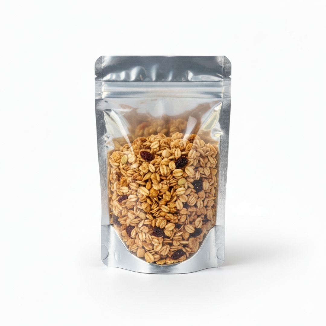 Saco stand up pouch metalizado metade transparente